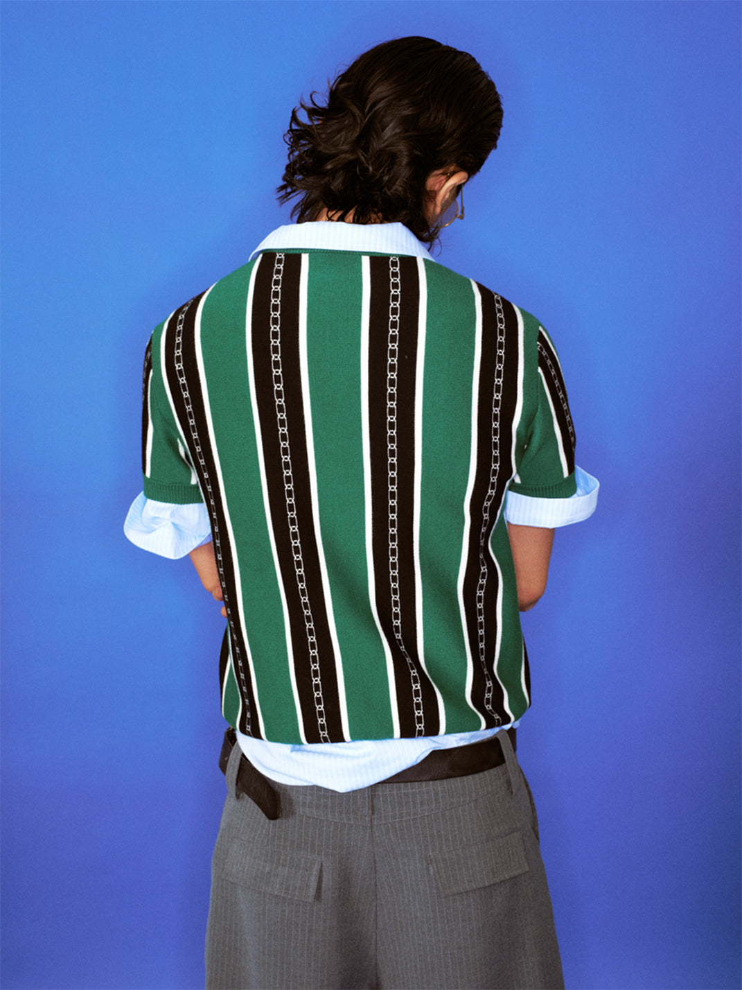 TREclub | Green Striped Knit Short Sleeve Sweater - PSYLOS 1, TREclub | Green Striped Knit Short Sleeve Sweater, Sweater, TREclub•JAPAN, PSYLOS 1