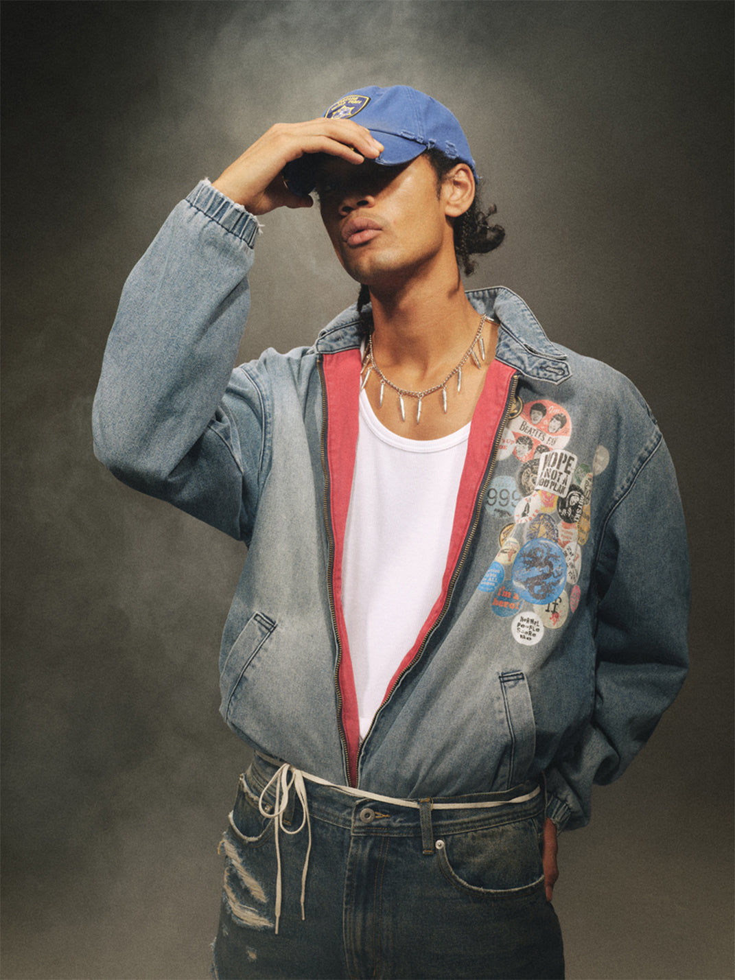 TREclub | Embroidered Badge Collared Denim Jacket - PSYLOS 1, TREclub | Embroidered Badge Collared Denim Jacket, Jackets, TREclub•JAPAN, PSYLOS 1