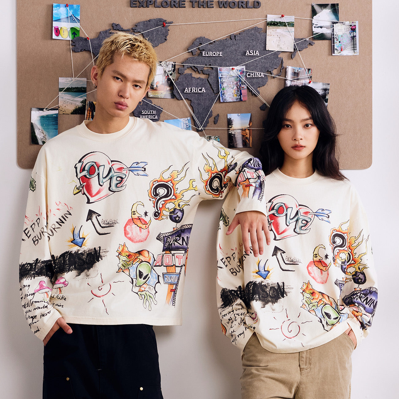 BURNIN* "All Roads Lead to Freedom" Graffiti Hand-Painted Long Sleeve T-Shirt - PSYLOS 1, BURNIN* "All Roads Lead to Freedom" Graffiti Hand-Painted Long Sleeve T-Shirt, T-Shirt, Burnin, PSYLOS 1