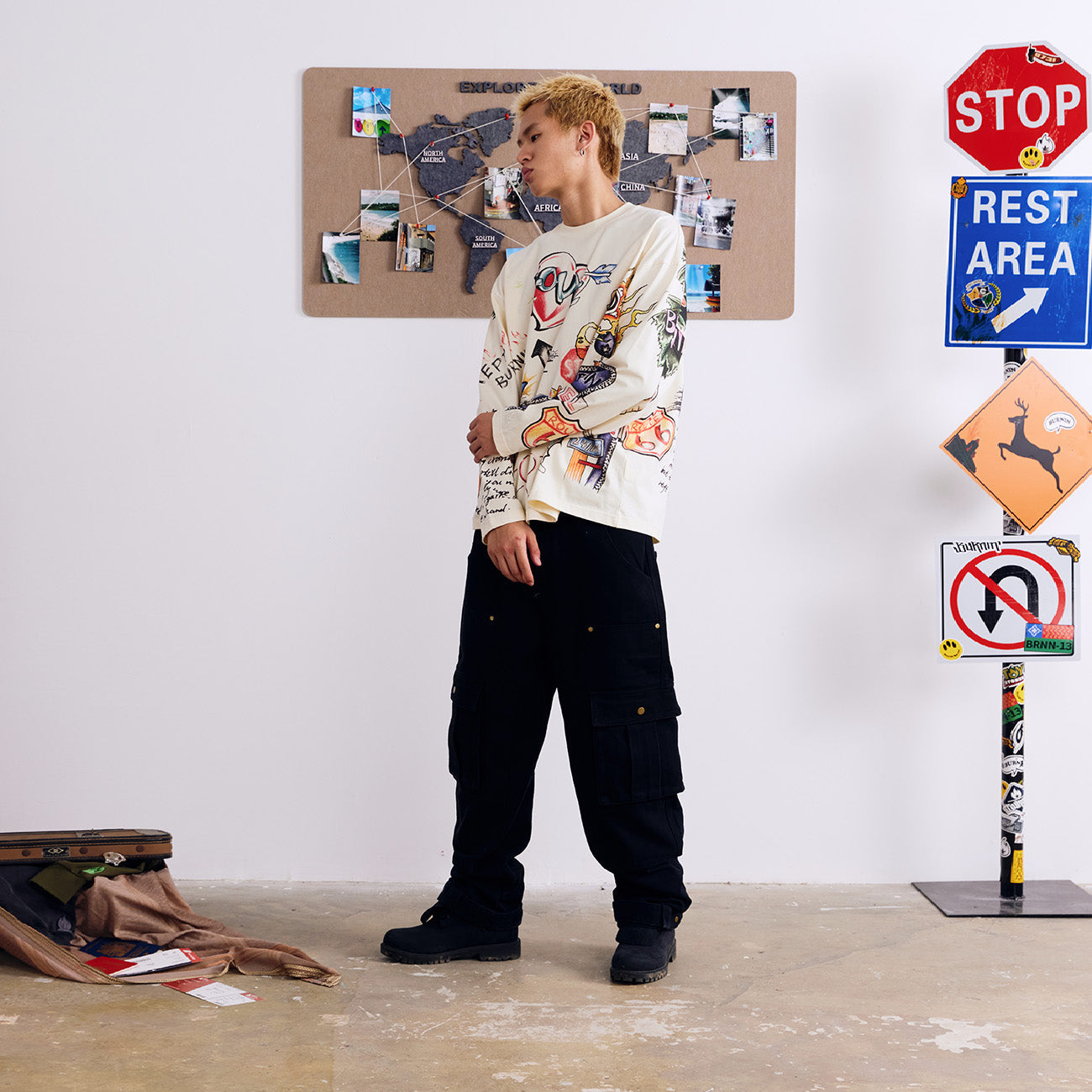 BURNIN* "All Roads Lead to Freedom" Graffiti Hand-Painted Long Sleeve T-Shirt - PSYLOS 1, BURNIN* "All Roads Lead to Freedom" Graffiti Hand-Painted Long Sleeve T-Shirt, T-Shirt, Burnin, PSYLOS 1