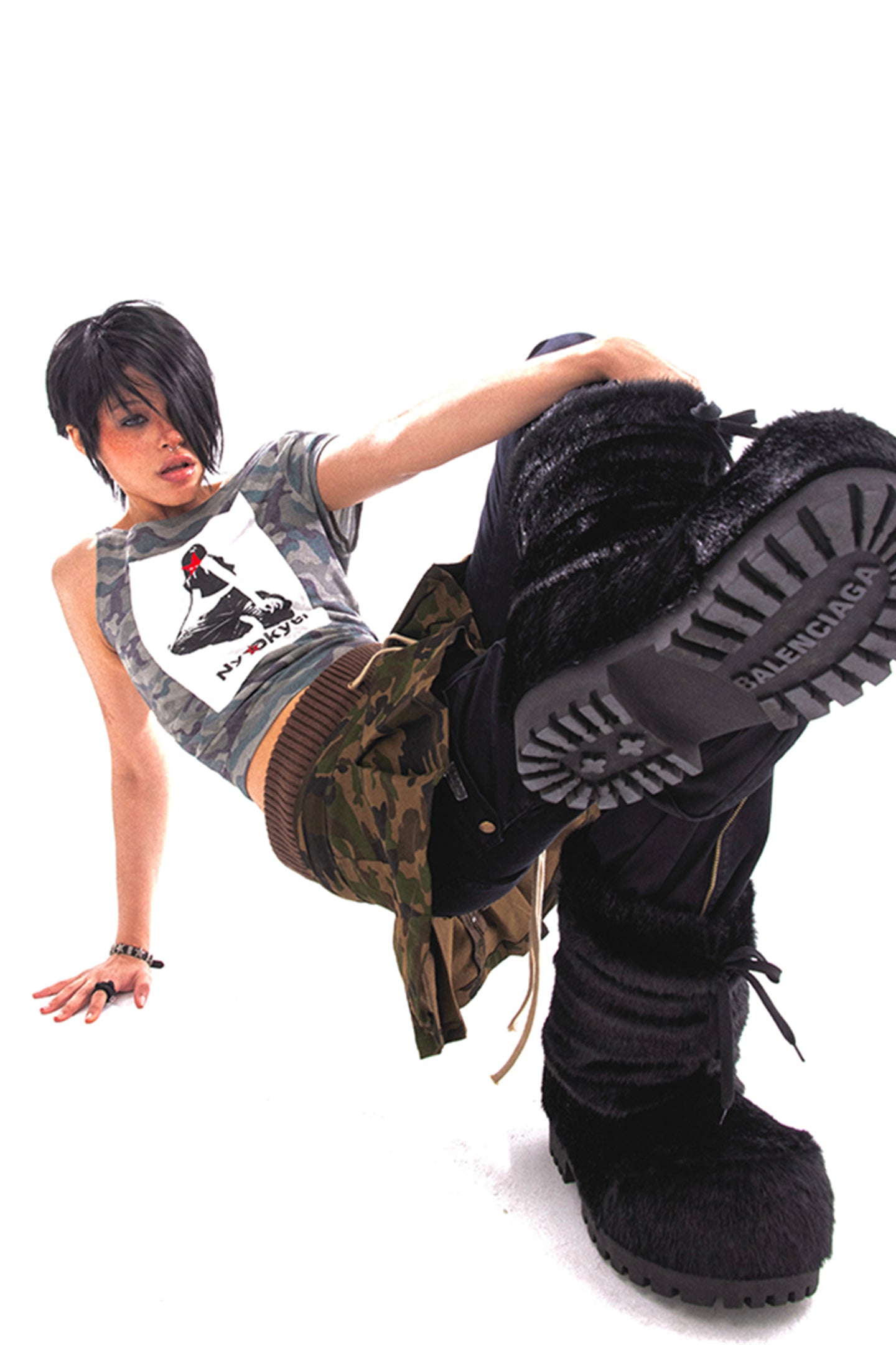 Camo Off-Shoulder Patch Top - PSYLOS 1, Camo Off-Shoulder Patch Top, T-shirt, NyDkyel, PSYLOS 1