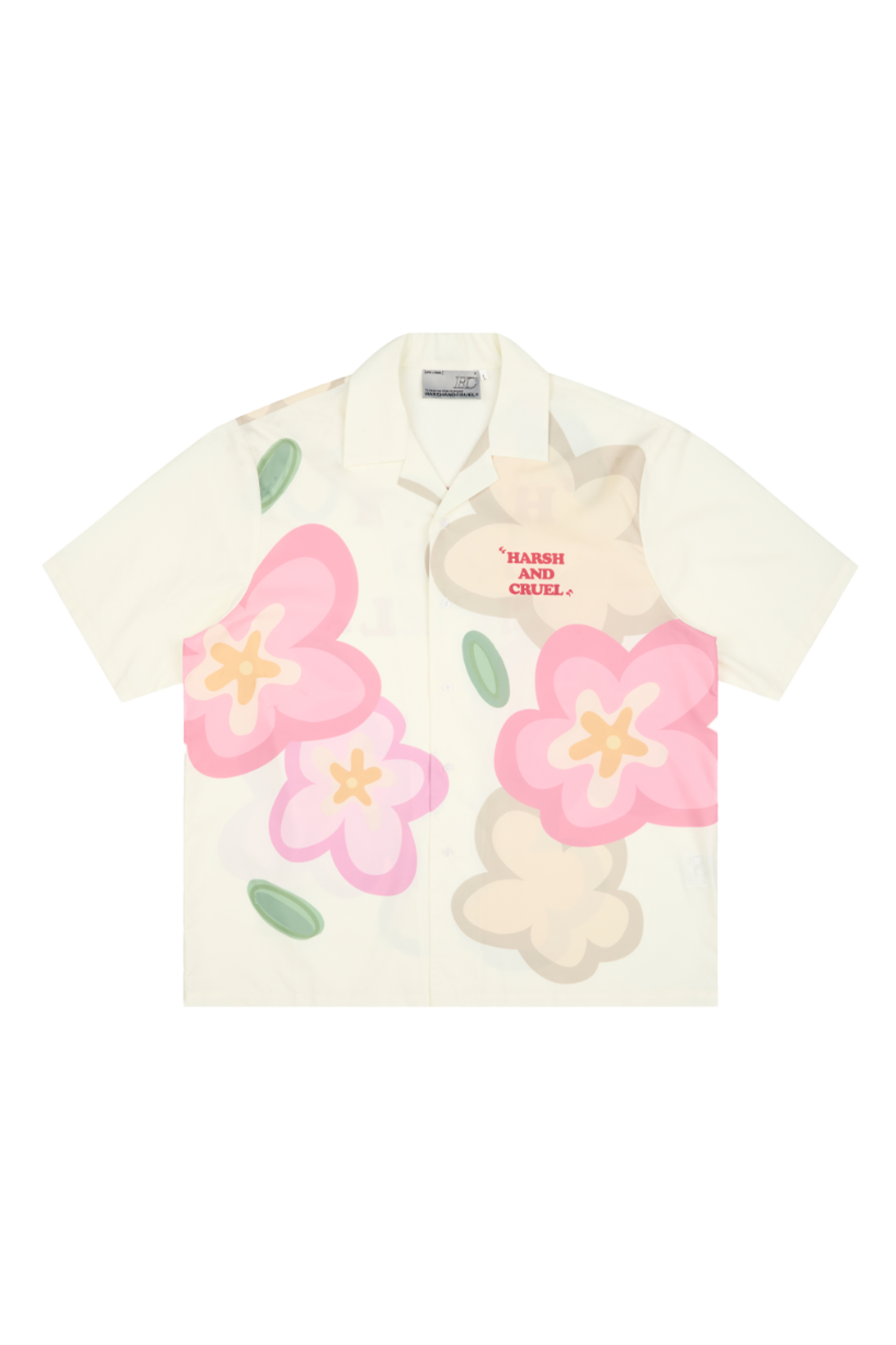 Cartoon Hand Painted Flower Cuban Shirt - Cream