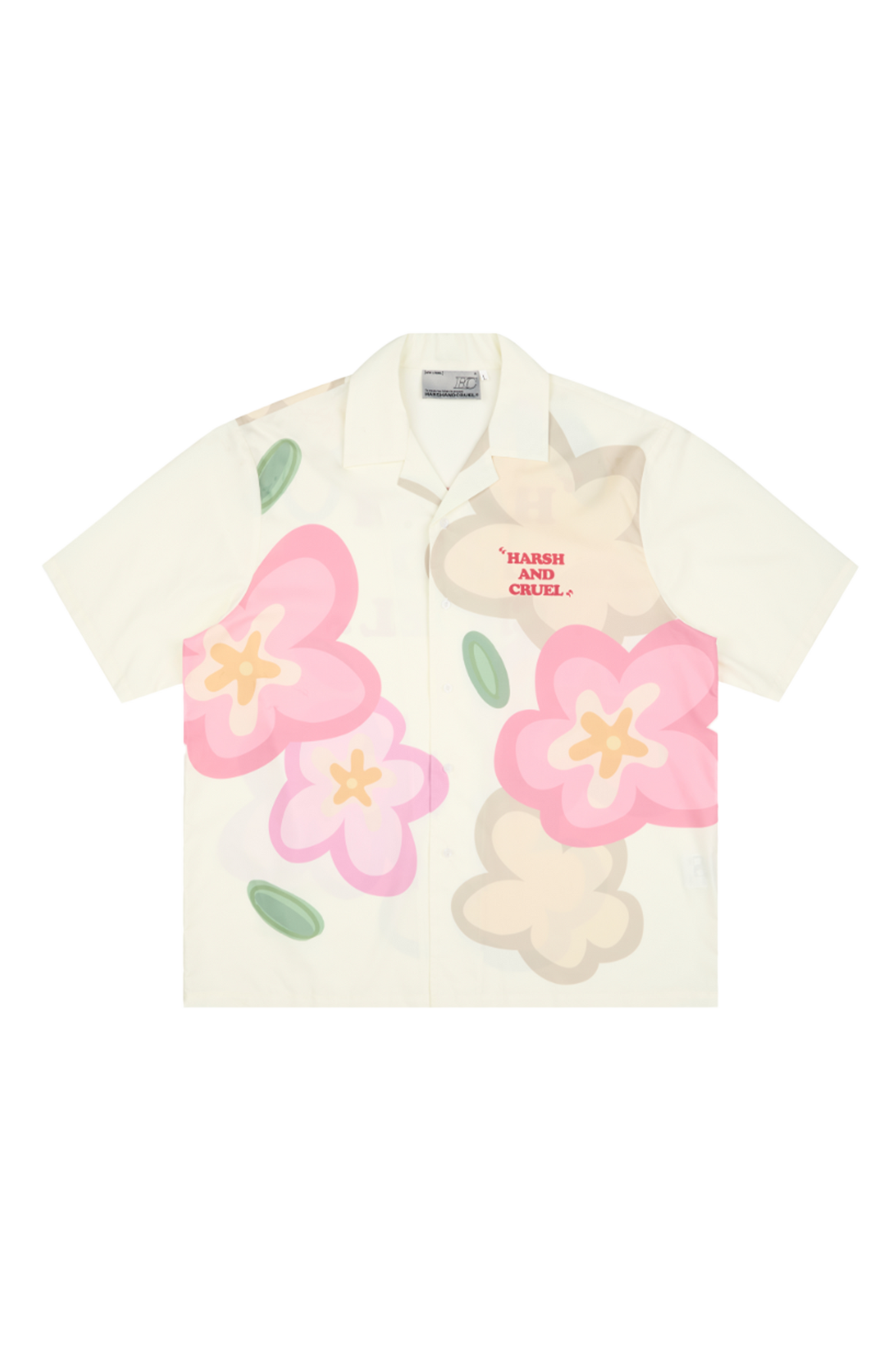 Cartoon Hand Painted Flower Cuban Shirt - Cream