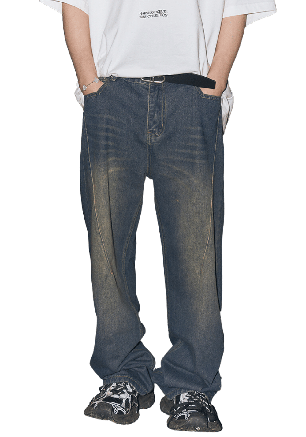 Pocket Embroidery Faded Jeans - PSYLOS 1, Pocket Embroidery Faded Jeans, Pants, HARSH AND CRUEL, PSYLOS 1