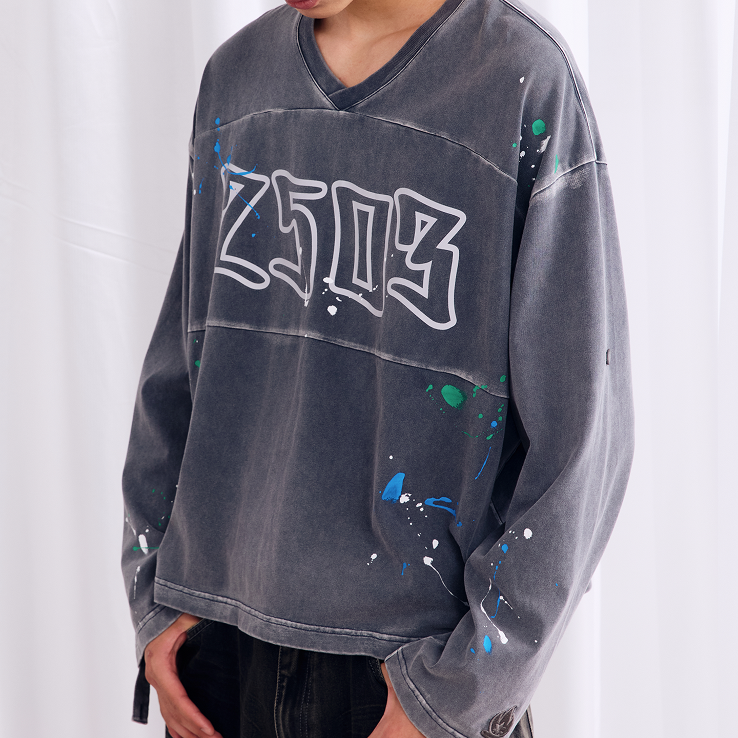 BURNIN* "2503" v-neck splash-ink retro old washed T-shirt - PSYLOS 1, BURNIN* "2503" v-neck splash-ink retro old washed T-shirt, T-Shirt, Burnin, PSYLOS 1