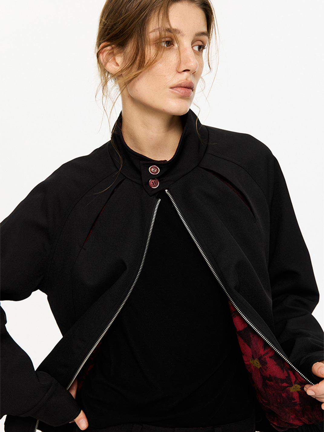 KREATE | Slash Opening Floral Lining Harrington Jacket - PSYLOS 1, KREATE | Slash Opening Floral Lining Harrington Jacket, Tops, KREATE, PSYLOS 1