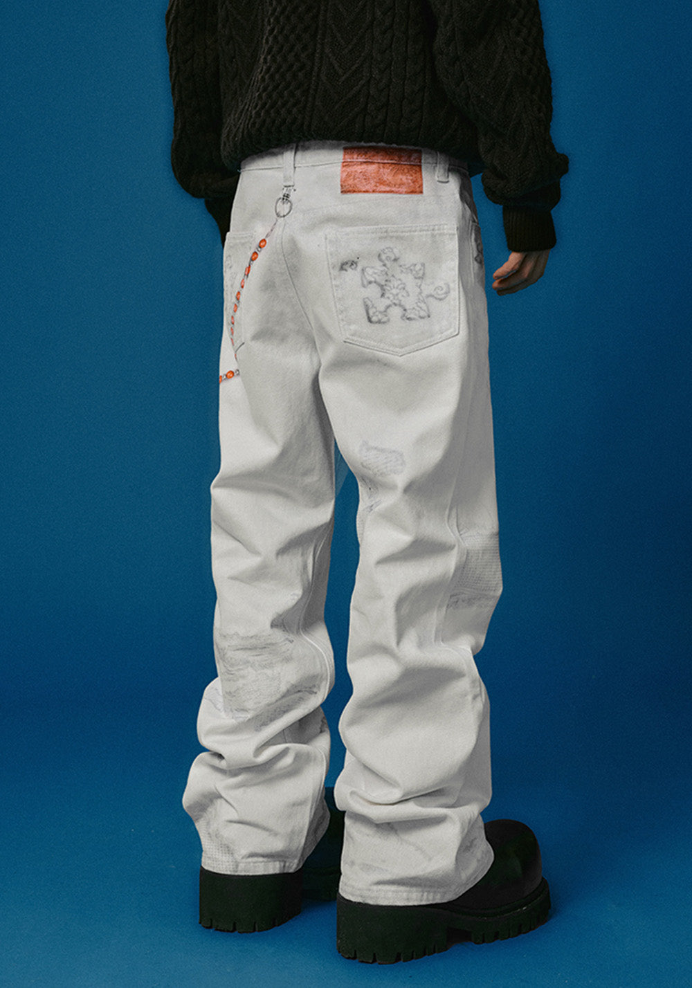 YADcrew丨Chain Embossed Printed Jeans American Street - PSYLOS 1, YADcrew丨Chain Embossed Printed Jeans American Street, Pants, YADcrew•JAPAN, PSYLOS 1