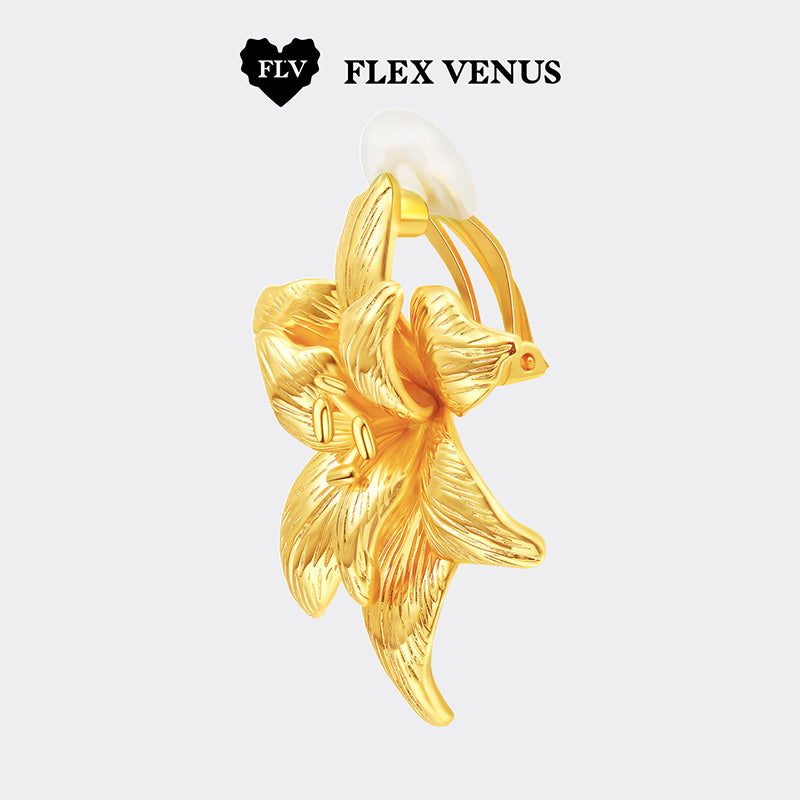 FLV Temple Lily Ear Cuffs – Luxurious Vintage Floral Design