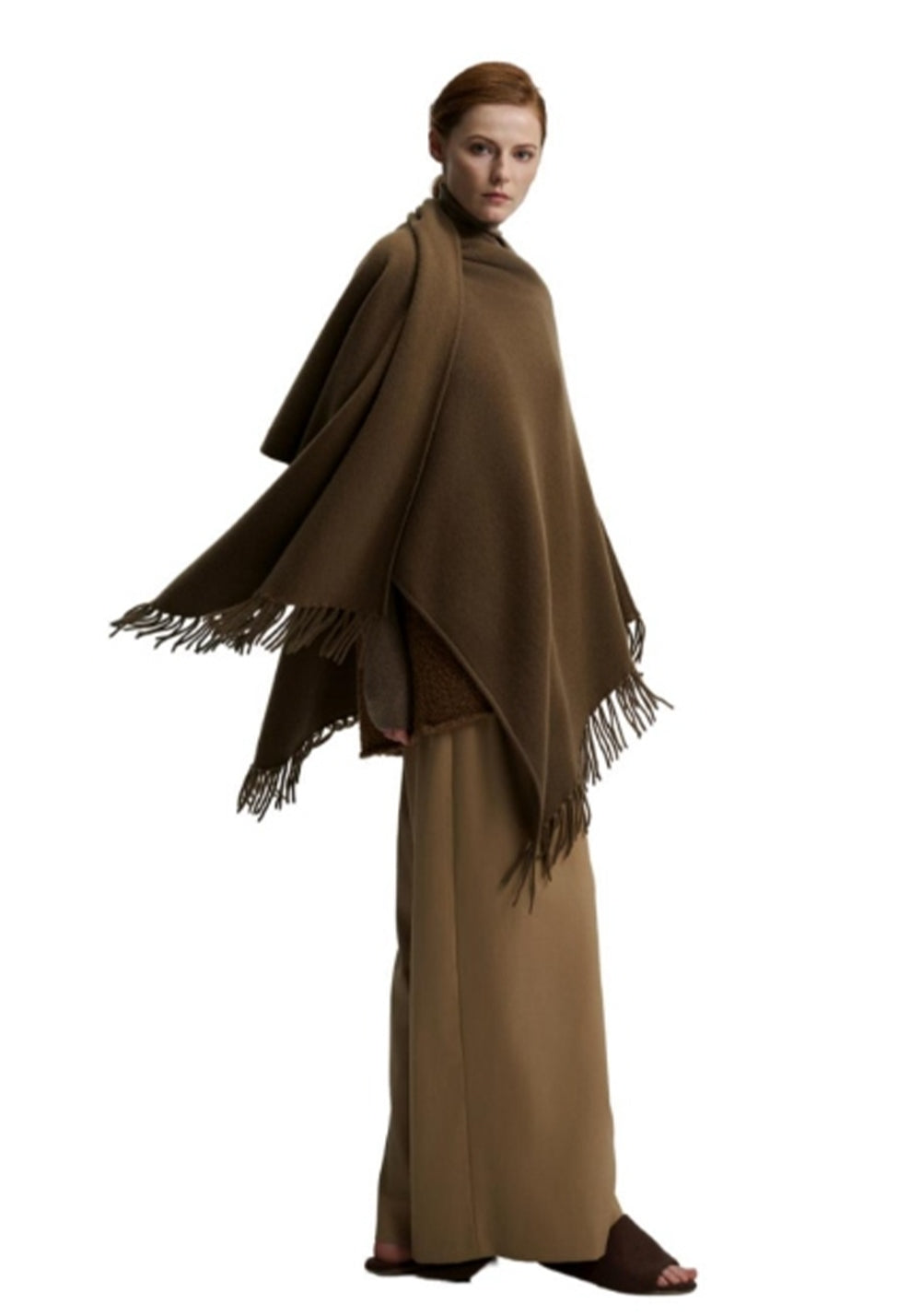 CASHMERE Cashmere Handmade Fringed Shawl -Coffee