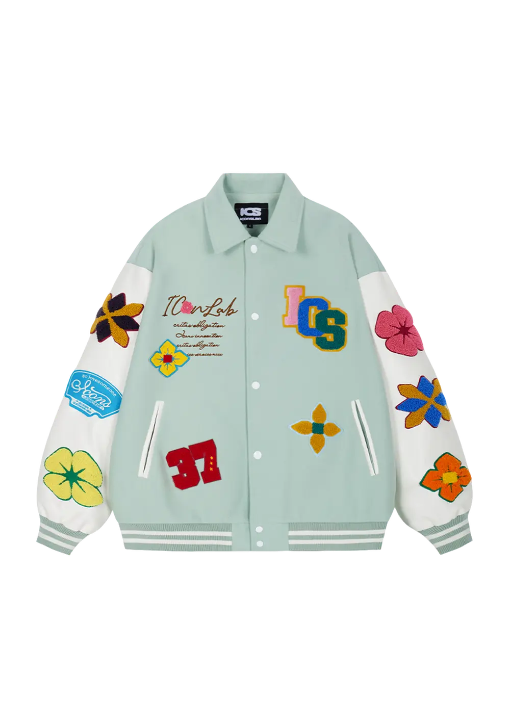 Flower Contrast Lapel Baseball Jersey - PSYLOS 1, Flower Contrast Lapel Baseball Jersey, Jacket, iconslab, PSYLOS 1