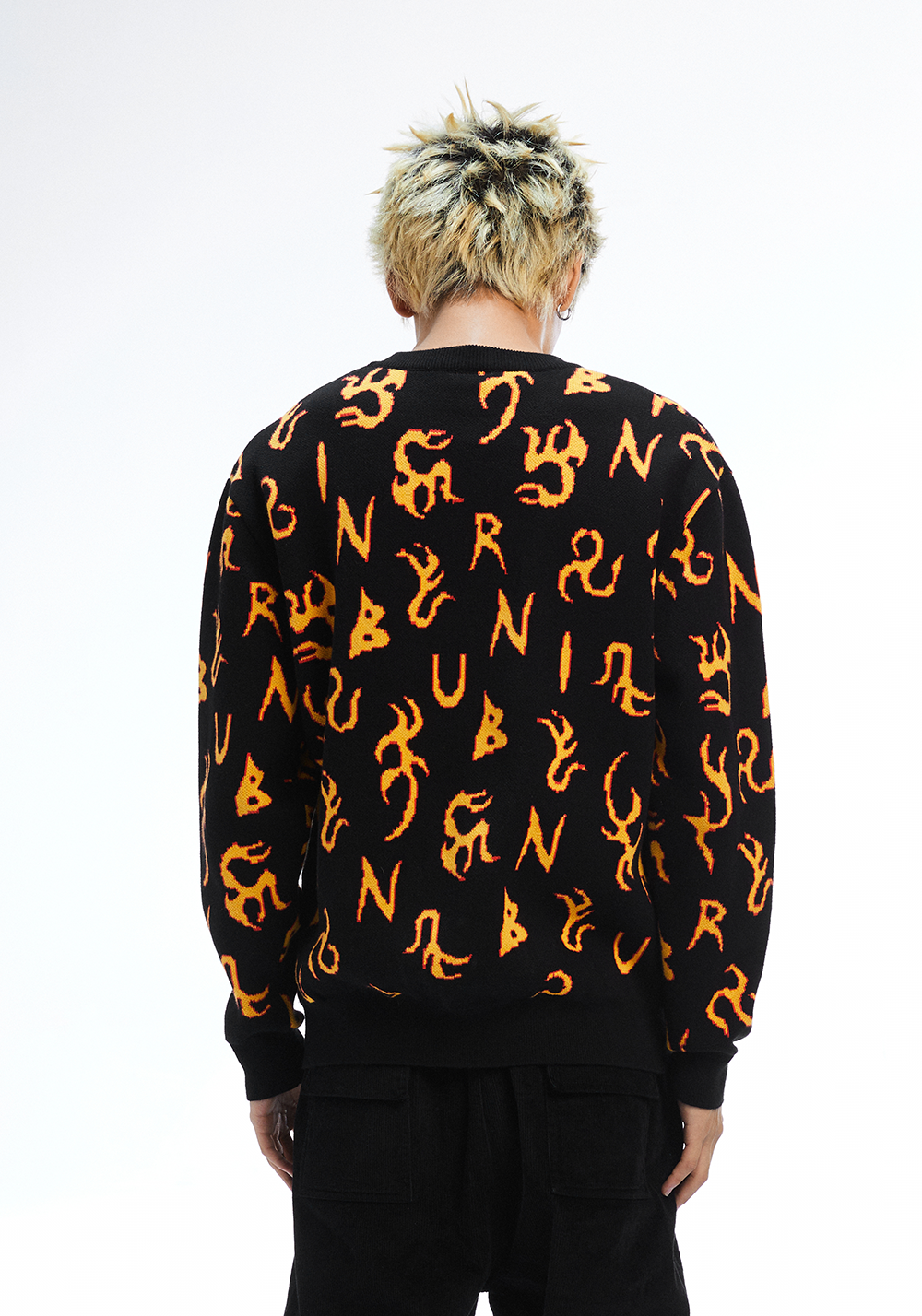 BURNIN * All-over Fire Print Sweater - PSYLOS 1, BURNIN * All-over Fire Print Sweater, Sweater, Burnin, PSYLOS 1