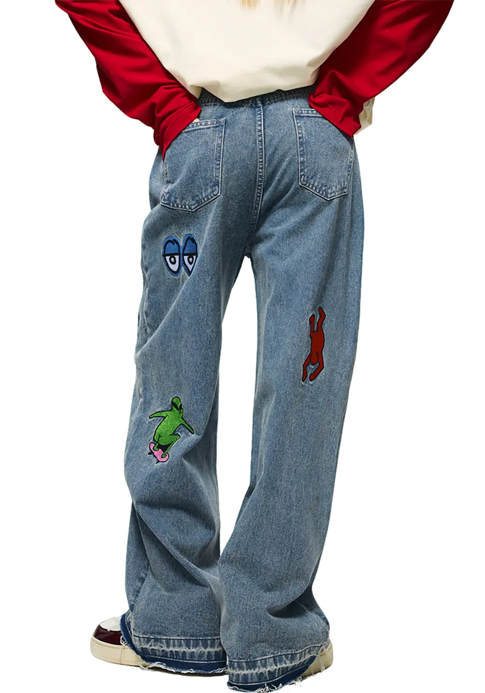 Cartoon Monster Embroidered Jeans - PSYLOS 1, Cartoon Monster Embroidered Jeans, Pants, iconslab, PSYLOS 1
