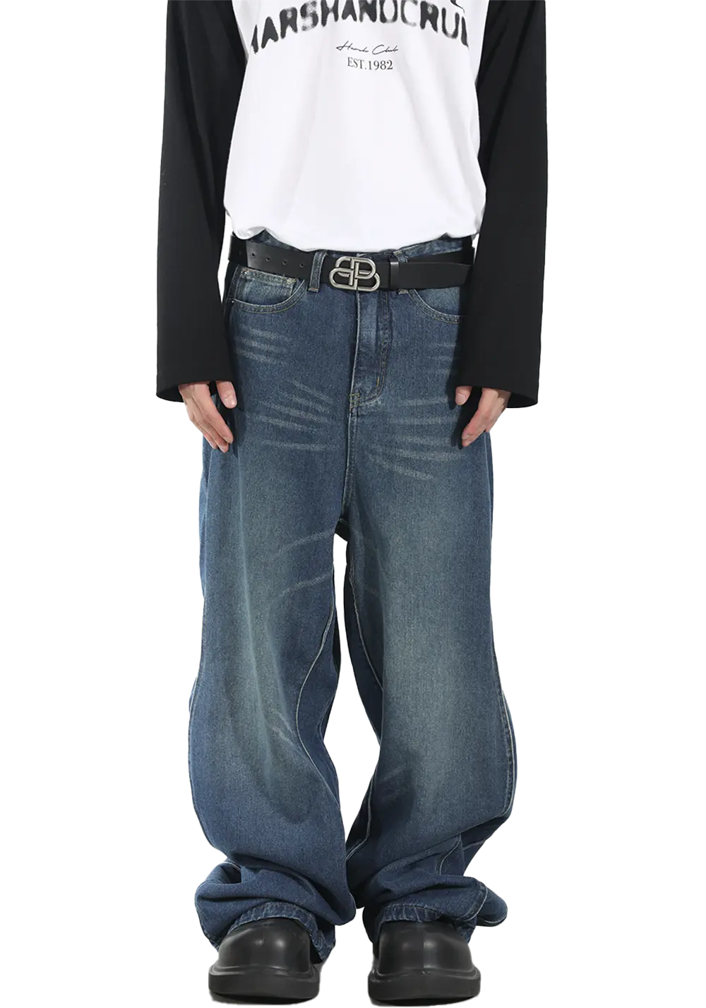 Three-Dimensional Twisted Wave Embroidered Washed Denim Trousers