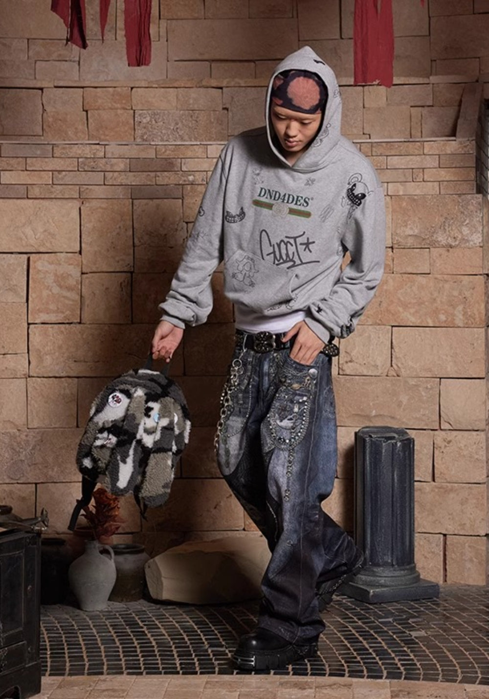 DND4DES丨All-Over Lace Print Chain Denim Jeans - PSYLOS 1, DND4DES丨All-Over Lace Print Chain Denim Jeans, Pants, DND4DES•JAPAN, PSYLOS 1