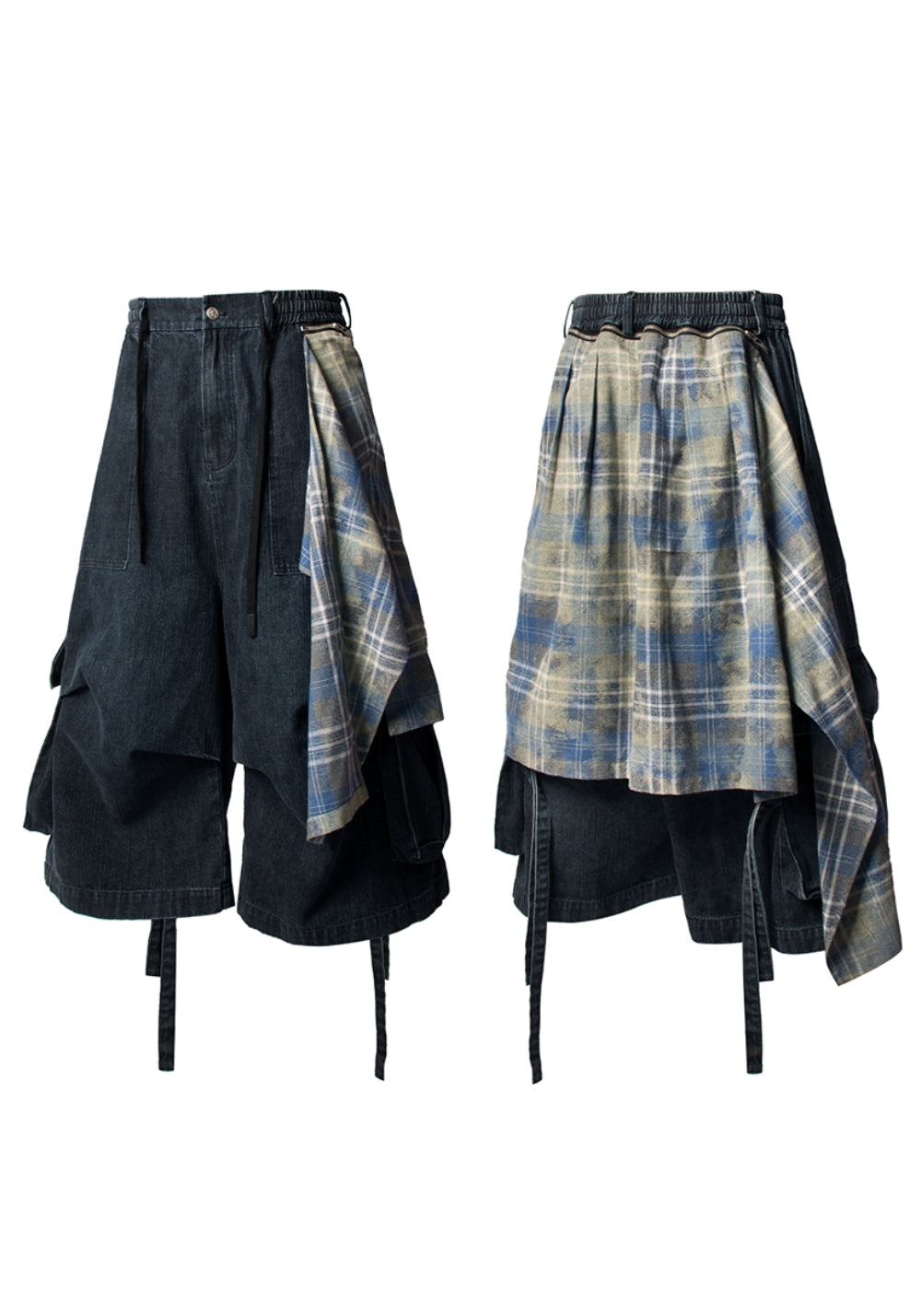 RELABEL丨Detachable Flap Tie-Waist Washed Blue Denim Shorts - PSYLOS 1, RELABEL丨Detachable Flap Tie-Waist Washed Blue Denim Shorts, Shorts, RELABEL, PSYLOS 1