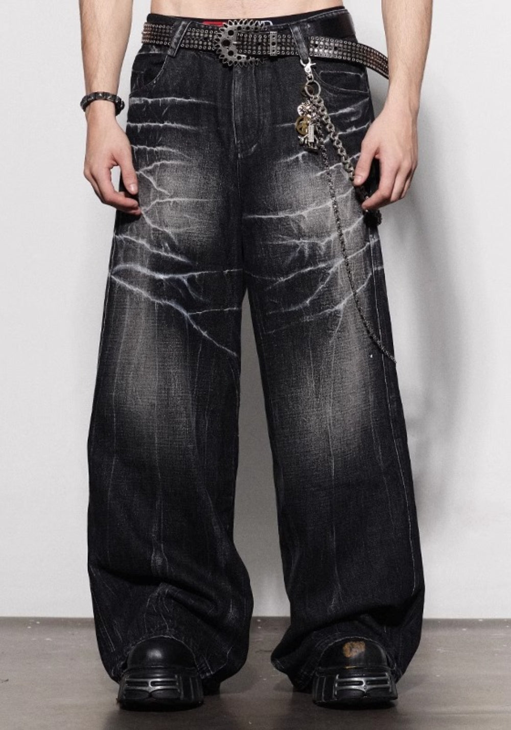 DND4DES丨Black Lightning Pattern Denim Jeans - PSYLOS 1, DND4DES丨Black Lightning Pattern Denim Jeans, Pants, DND4DES•JAPAN, PSYLOS 1