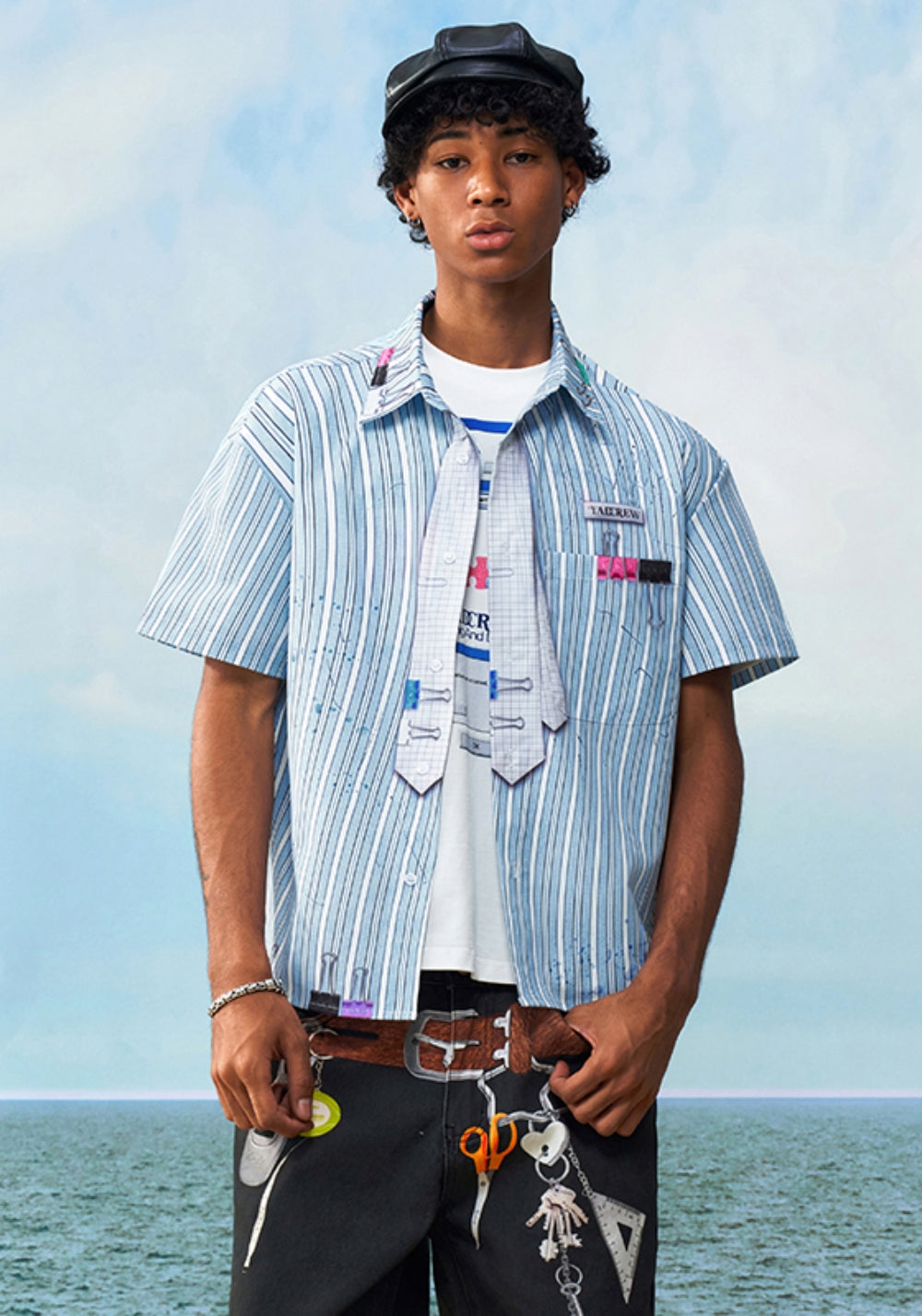 YADcrew丨YADcrew "Office Rebel" Distorted Stripe Shirt - PSYLOS 1, YADcrew丨YADcrew "Office Rebel" Distorted Stripe Shirt, T-Shirt, YADcrew•JAPAN, PSYLOS 1