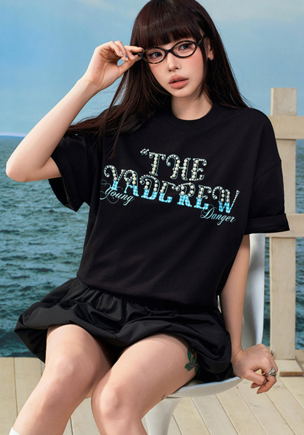 YADcrew丨YADcrew Checkerboard Pearl Tee-Black - PSYLOS 1, YADcrew丨YADcrew Checkerboard Pearl Tee-Black, T-Shirt, YADcrew•JAPAN, PSYLOS 1