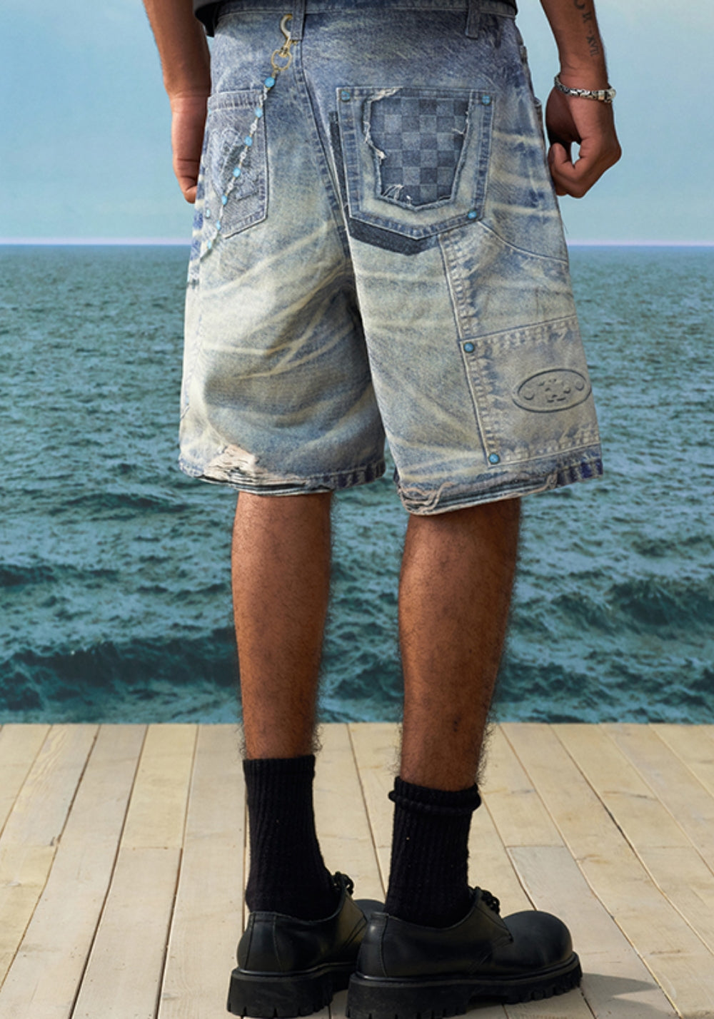 YADcrew丨YADcrew Turquoise Print Denim Shorts - PSYLOS 1, YADcrew丨YADcrew Turquoise Print Denim Shorts, Shorts, YADcrew•JAPAN, PSYLOS 1