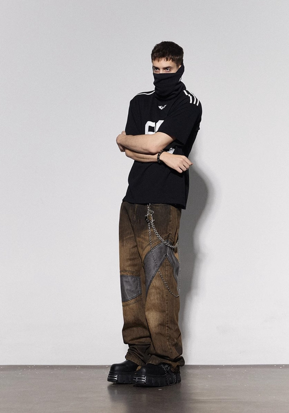 DND4DES丨Faux Leather Knee-Patch Denim Jeans - PSYLOS 1, DND4DES丨Faux Leather Knee-Patch Denim Jeans, Pants, DND4DES•JAPAN, PSYLOS 1