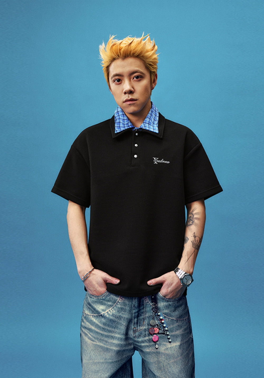 YADcrew丨YADcrew Double-Collar Distorted Polo-Black - PSYLOS 1, YADcrew丨YADcrew Double-Collar Distorted Polo-Black, Shirt, YADcrew, PSYLOS 1