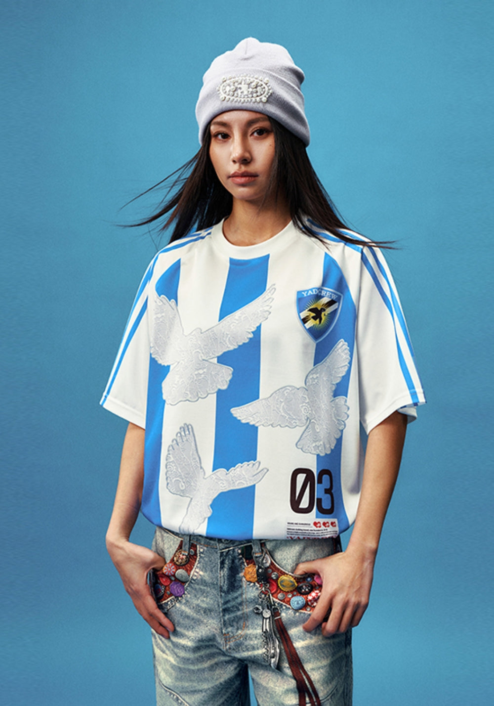 YADcrew丨YADcrew Lace Dove Stripe Tee-Blue - PSYLOS 1, YADcrew丨YADcrew Lace Dove Stripe Tee-Blue, T-Shirt, YADcrew, PSYLOS 1