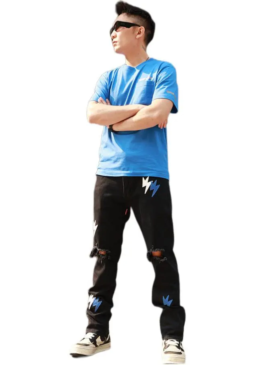 AMEXNOCAP丨Blue-White Ripped Lightning Jeans - PSYLOS 1, AMEXNOCAP丨Blue-White Ripped Lightning Jeans, Jeans, AMEXNOCAP, PSYLOS 1