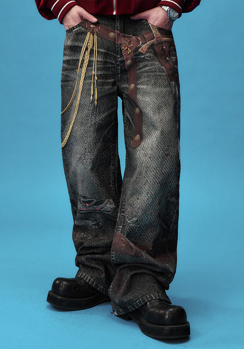 YADcrew丨Bloodbath Knight Sword Printed Jeans - PSYLOS 1, YADcrew丨Bloodbath Knight Sword Printed Jeans, Pants, YADcrew•JAPAN, PSYLOS 1