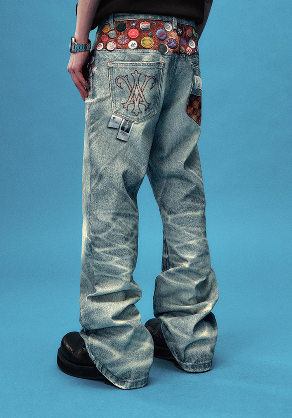 YADcrew丨Bottle Cap Badge Pony Hair Patchwork Print Pants - PSYLOS 1, YADcrew丨Bottle Cap Badge Pony Hair Patchwork Print Pants, Pants, YADcrew•JAPAN, PSYLOS 1