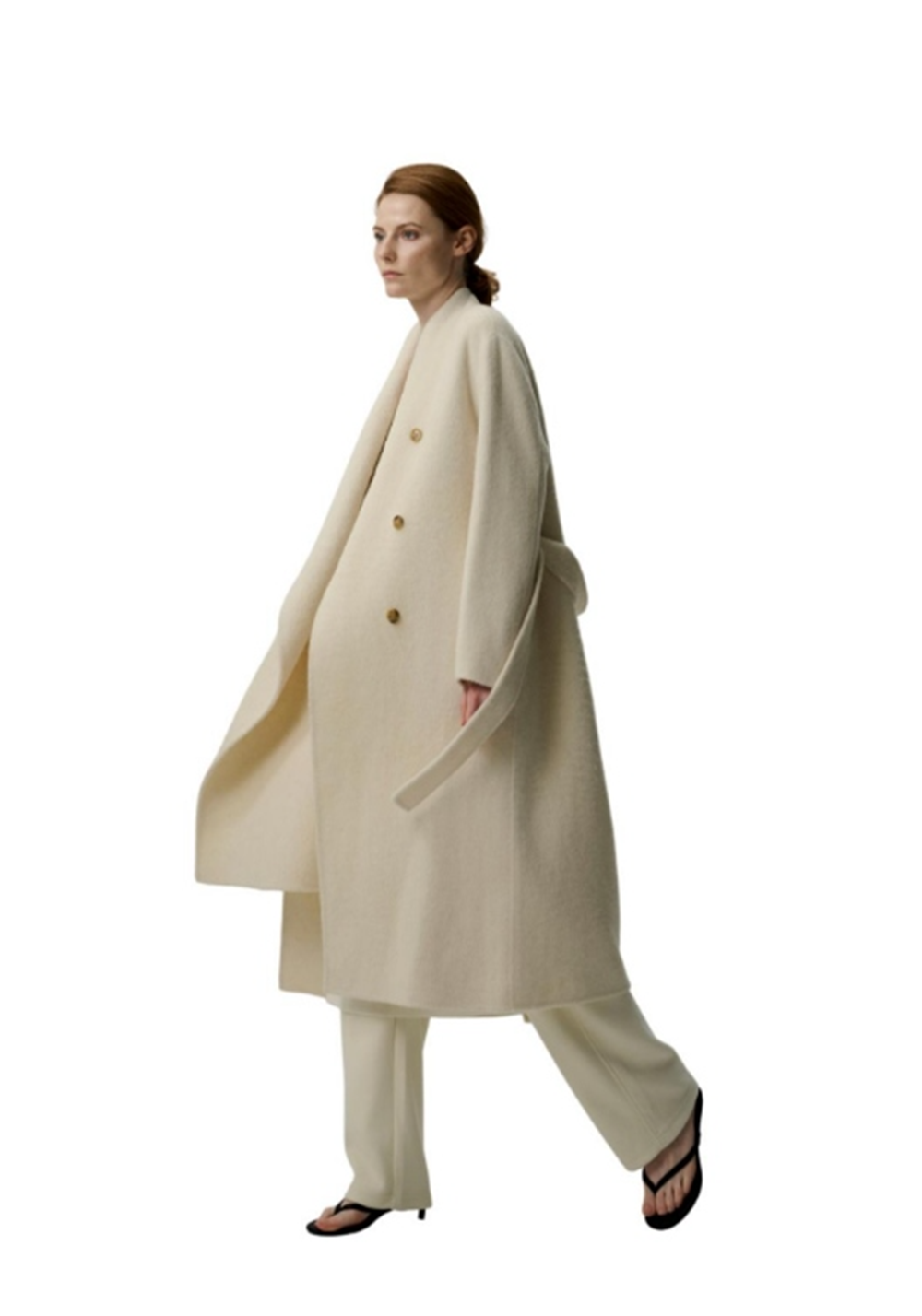 Scarf 100% Wool Coat - White