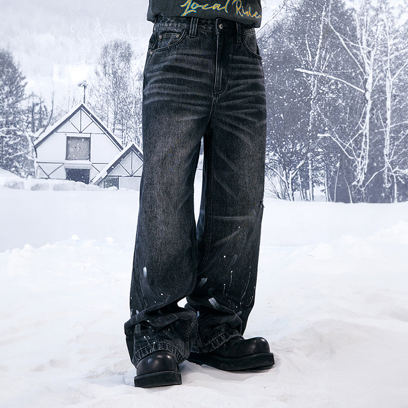YADcrew丨Heavy Washed Ink-Splashed Loose Jeans - PSYLOS 1, YADcrew丨Heavy Washed Ink-Splashed Loose Jeans, Pants, YADcrew•JAPAN, PSYLOS 1