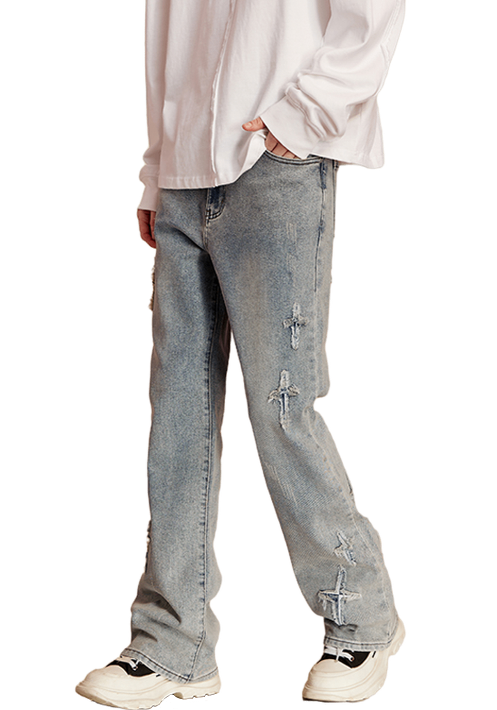 Cross Star Distressed Jeans - PSYLOS 1, Cross Star Distressed Jeans, Pants, iconslab, PSYLOS 1