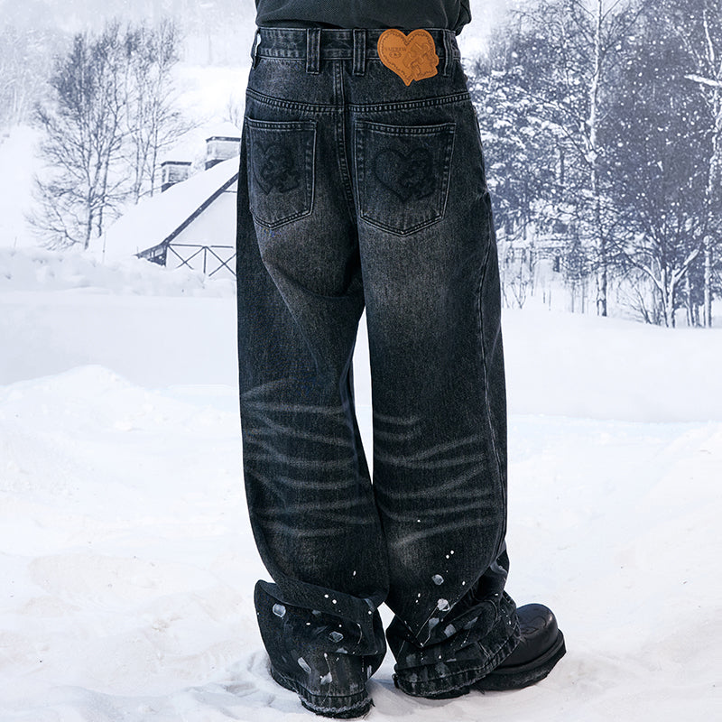 YADcrew丨Heavy Washed Ink-Splashed Loose Jeans - PSYLOS 1, YADcrew丨Heavy Washed Ink-Splashed Loose Jeans, Pants, YADcrew•JAPAN, PSYLOS 1