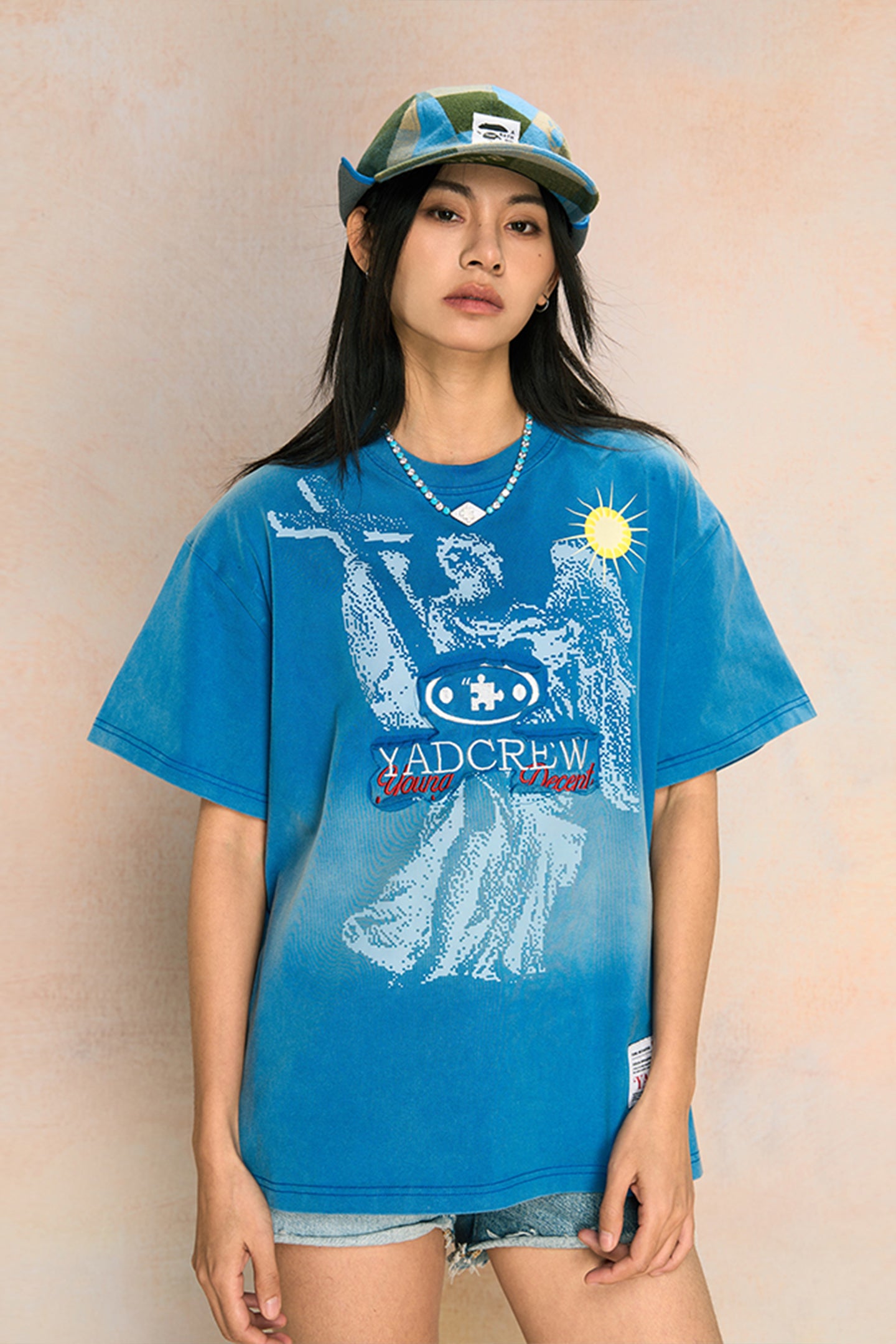 YADcrew | Washed Blue Angel Cross Short-Sleeved T-shirt - PSYLOS 1, YADcrew | Washed Blue Angel Cross Short-Sleeved T-shirt, T-Shirt, YADcrew•JAPAN, PSYLOS 1