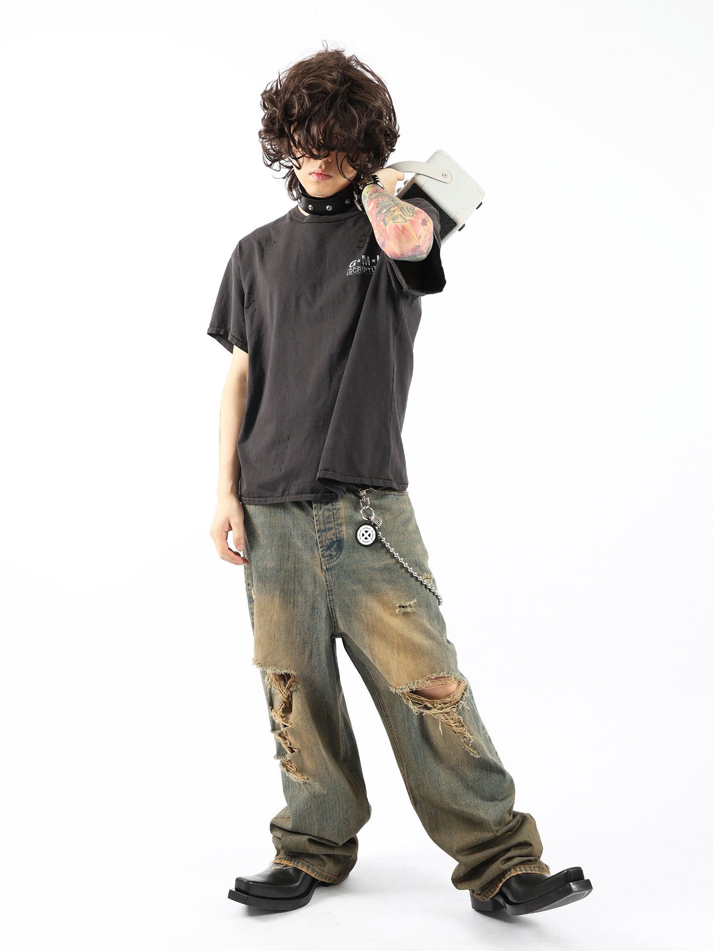 Yellow Mud-dyed Bamboo Wide-leg Baggy Pants