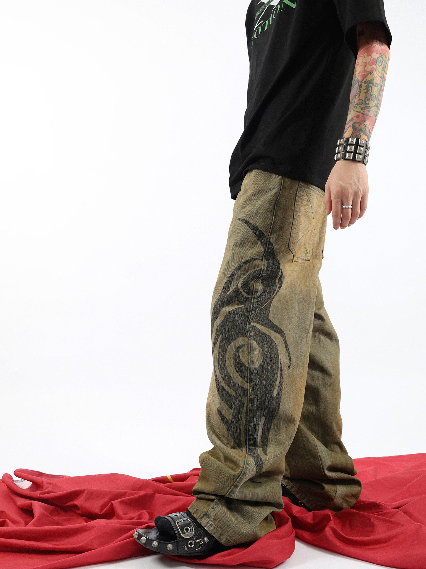 Heavy Washed Yellow Mud Dyed Bamboo Baggy Pants