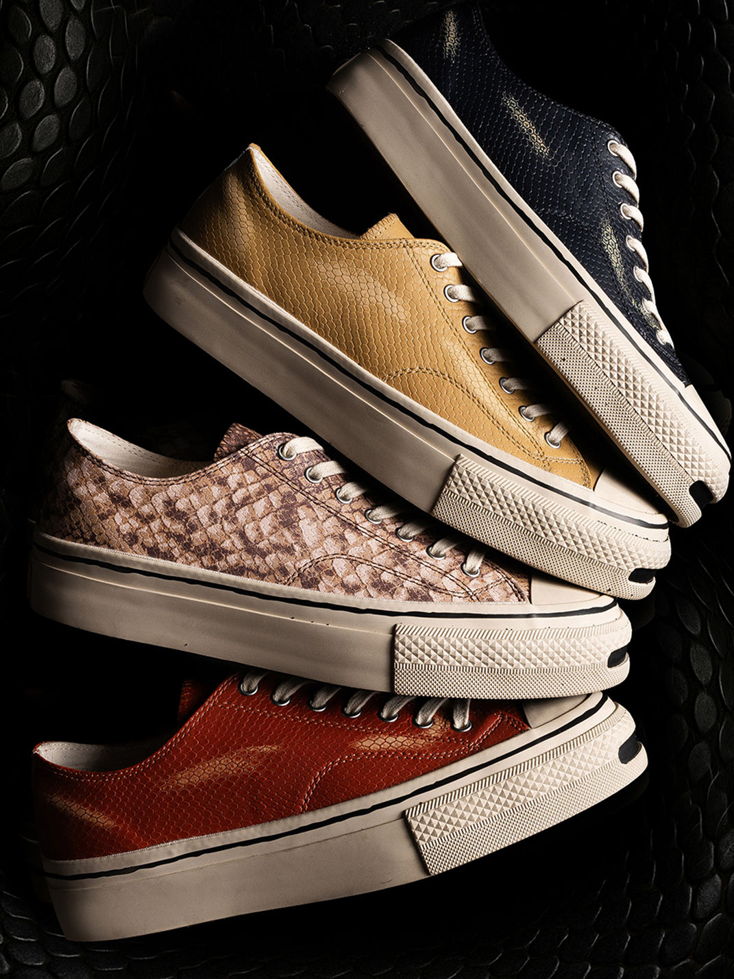 T/C MADE│030 Snake-Pattern Cowhide Low-Top Smiley Canvas Sneakers-Yellow - PSYLOS 1, T/C MADE│030 Snake-Pattern Cowhide Low-Top Smiley Canvas Sneakers-Yellow, Canvas Sneakers, T/C MADE, PSYLOS 1