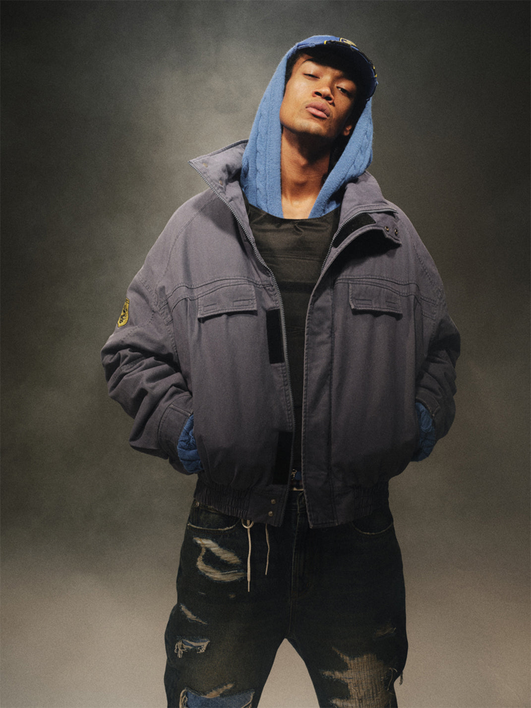 TREclub | Washed Blue Zip-Up Aviator Jacket - PSYLOS 1, TREclub | Washed Blue Zip-Up Aviator Jacket, Jackets, TREclub•JAPAN, PSYLOS 1