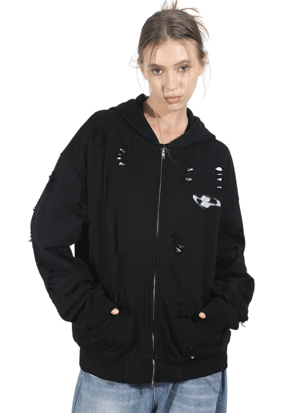 Distressed Zip Up Hoodie - PSYLOS 1, Distressed Zip Up Hoodie, Hoodie, HARSH AND CRUEL, PSYLOS 1