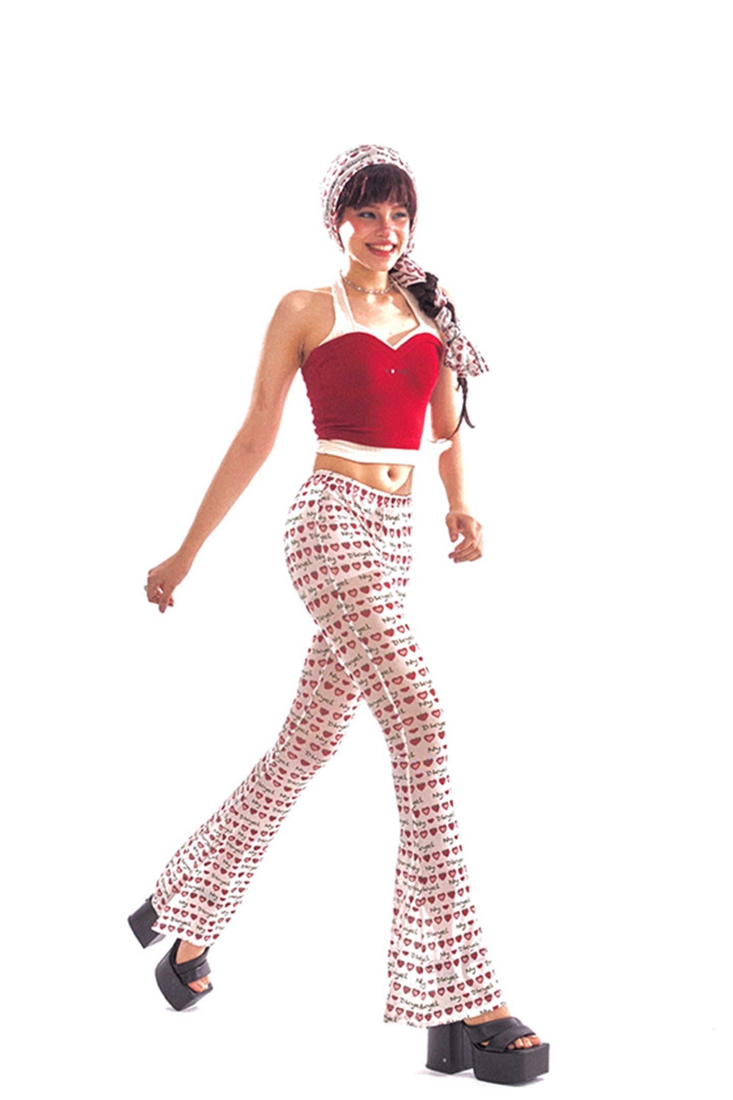 Soft Mesh Retro Strawberry Print Mesh Trousers