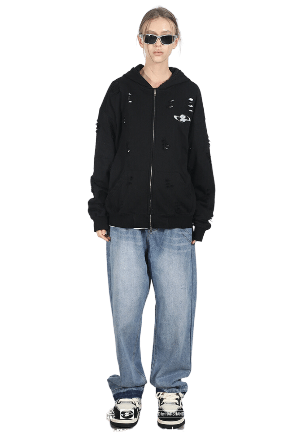 Distressed Zip Up Hoodie - PSYLOS 1, Distressed Zip Up Hoodie, Hoodie, HARSH AND CRUEL, PSYLOS 1