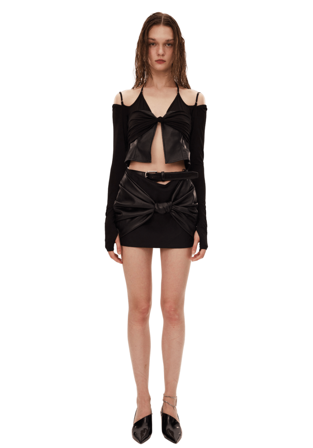 Knitted Spliced Leather Knot Top - PSYLOS 1, Knitted Spliced Leather Knot Top, Shirt, LEEWEI, PSYLOS 1