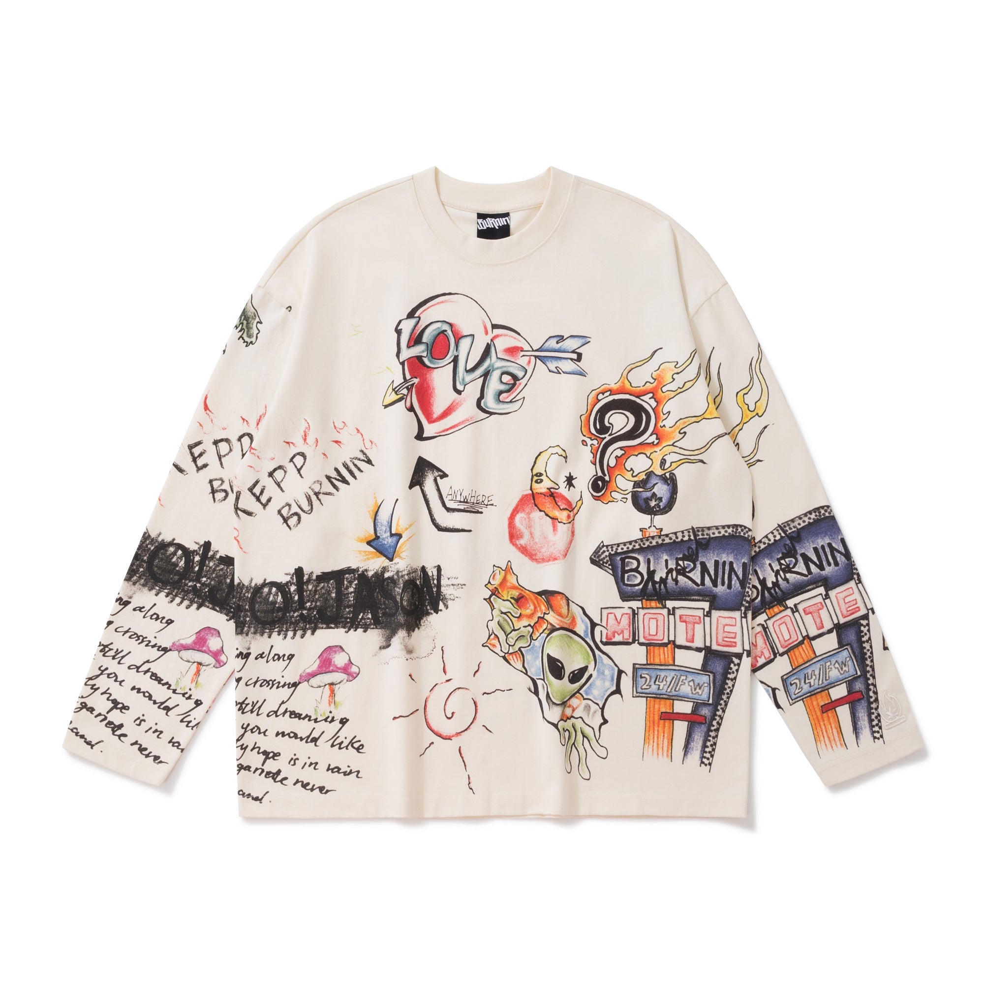 BURNIN* "All Roads Lead to Freedom" Graffiti Hand-Painted Long Sleeve T-Shirt - PSYLOS 1, BURNIN* "All Roads Lead to Freedom" Graffiti Hand-Painted Long Sleeve T-Shirt, T-Shirt, Burnin, PSYLOS 1