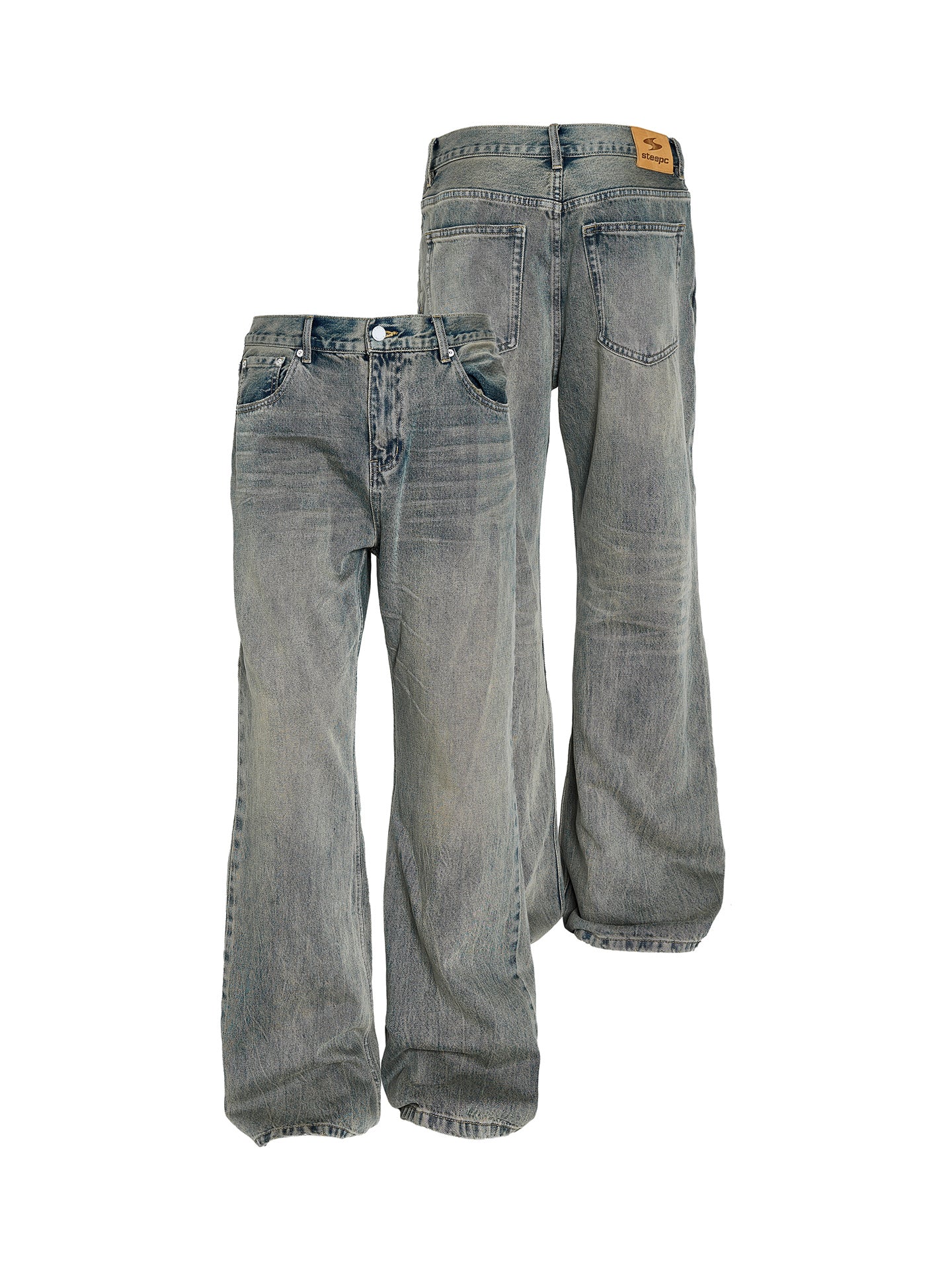 STEEPC Retro Nostalgic Washed Distressed Straight Jeans