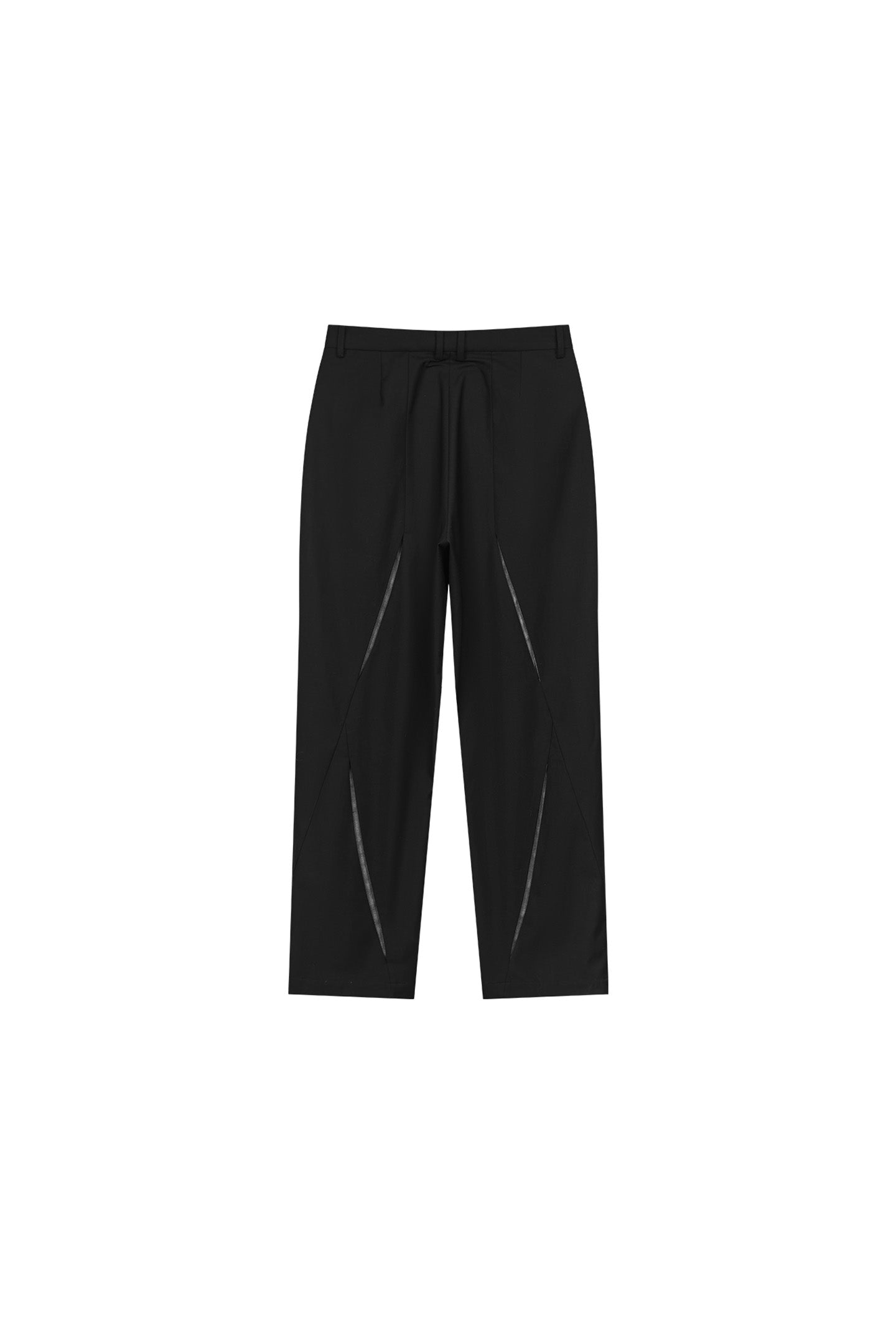 Three-dimensional cut ripped deconstructed patchwork metal button trousers