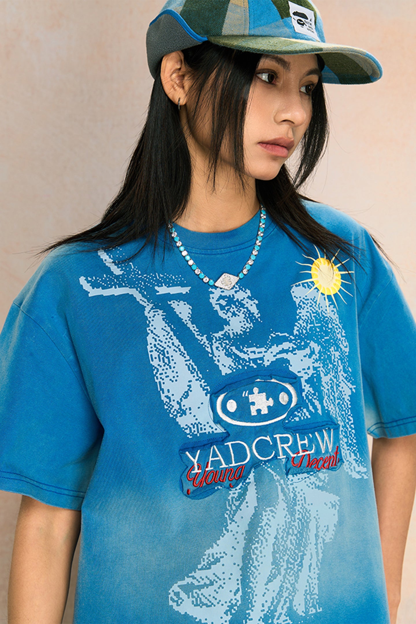 YADcrew | Washed Blue Angel Cross Short-Sleeved T-shirt - PSYLOS 1, YADcrew | Washed Blue Angel Cross Short-Sleeved T-shirt, T-Shirt, YADcrew•JAPAN, PSYLOS 1