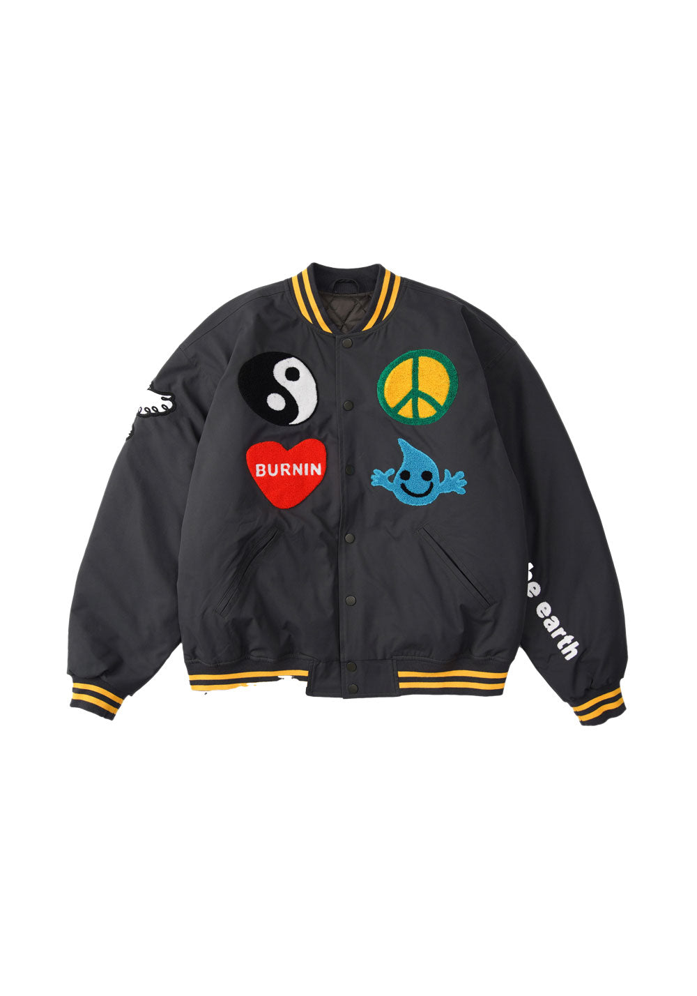 BURNIN PEACE&LOVE EMBROIDERED BASEBALL JACKET - PSYLOS 1, BURNIN PEACE&LOVE EMBROIDERED BASEBALL JACKET, Jackets, Burnin, PSYLOS 1