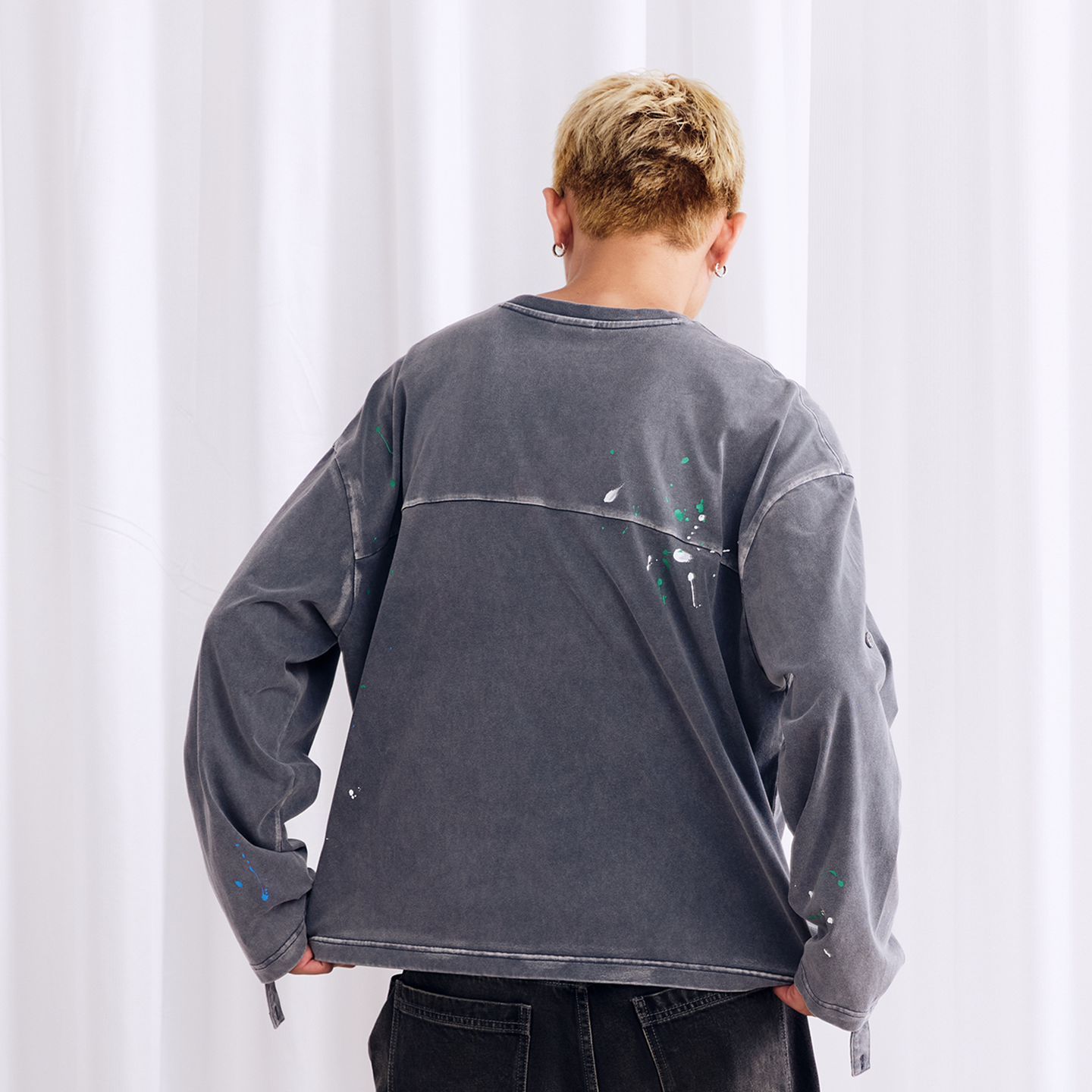 BURNIN* "2503" v-neck splash-ink retro old washed T-shirt - PSYLOS 1, BURNIN* "2503" v-neck splash-ink retro old washed T-shirt, T-Shirt, Burnin, PSYLOS 1