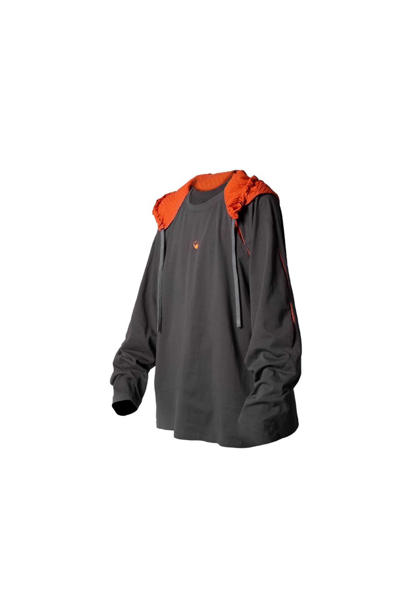 Gray And Orange Stitching Hooded Long T-Shirt