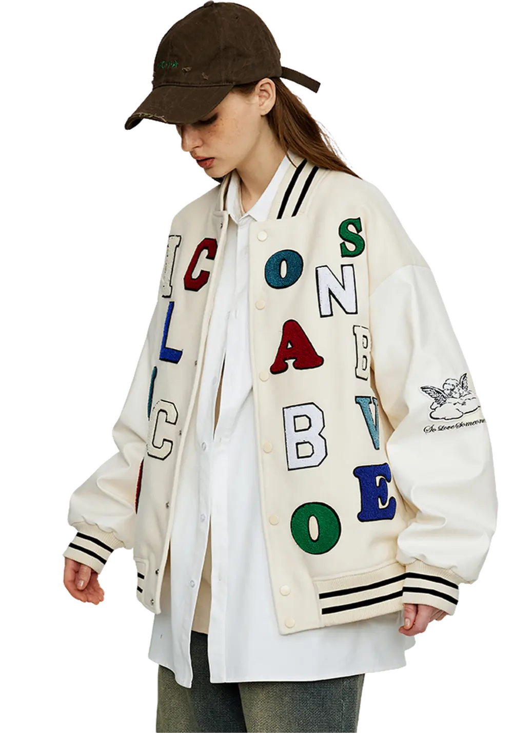 Colorful Letters Baseball Jersey - PSYLOS 1, Colorful Letters Baseball Jersey, Jacket, iconslab, PSYLOS 1